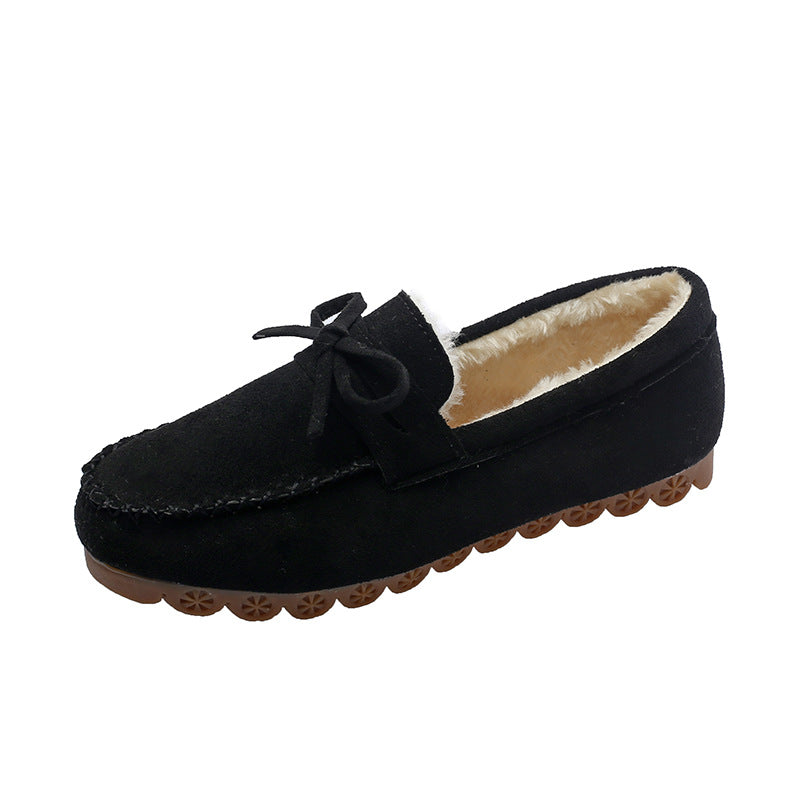 Women's Large Size Bow Fleece Warm Sole Loafers