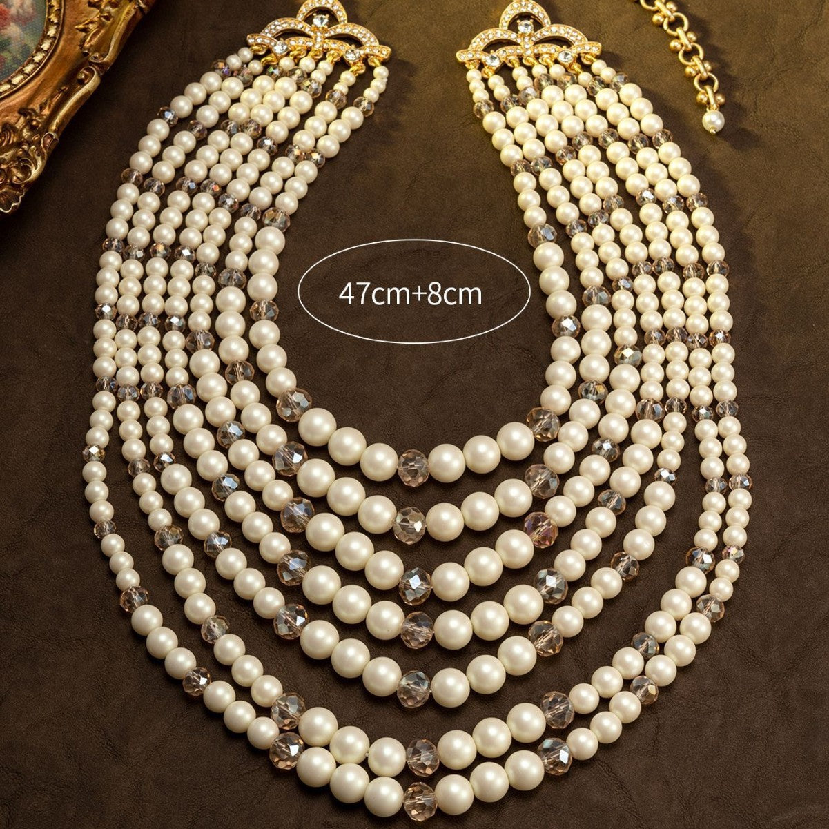 Élégant collier de perles en couches avec perles de cristal étincelantes
