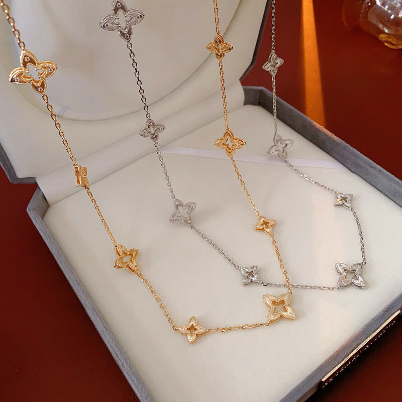 Light luxury rhombus flower zircon necklace