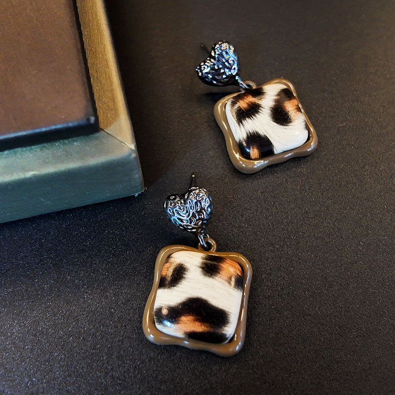 Maillard love leopard print personalized earrings