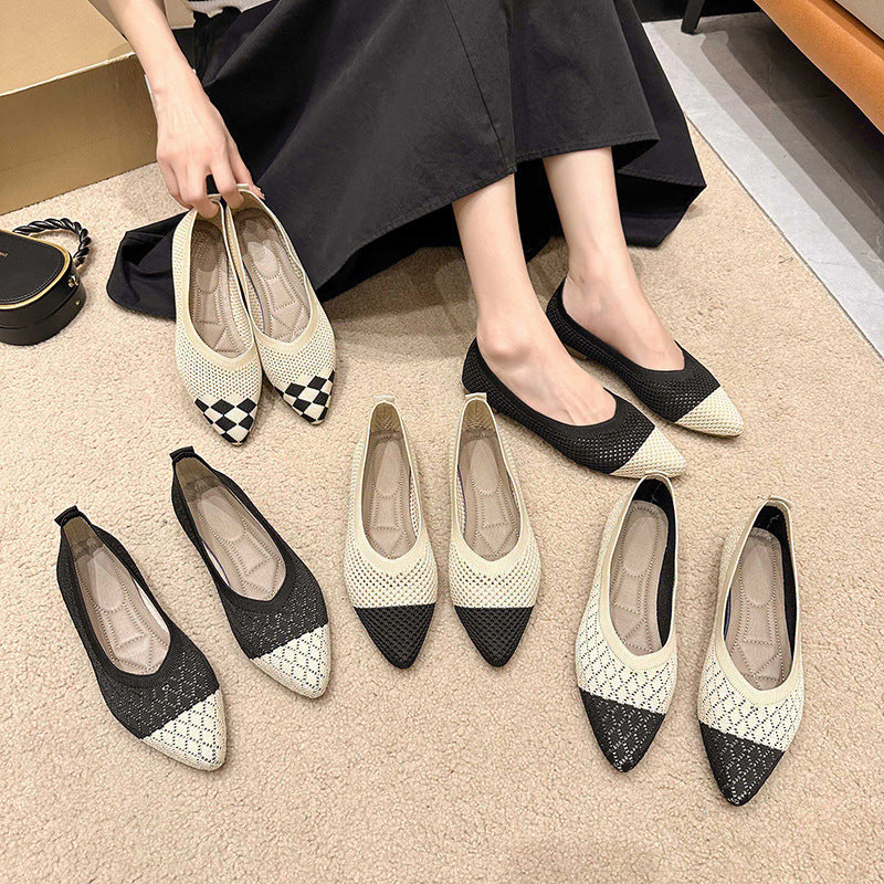 Stylish pointed woven breathable soft-soled loafers