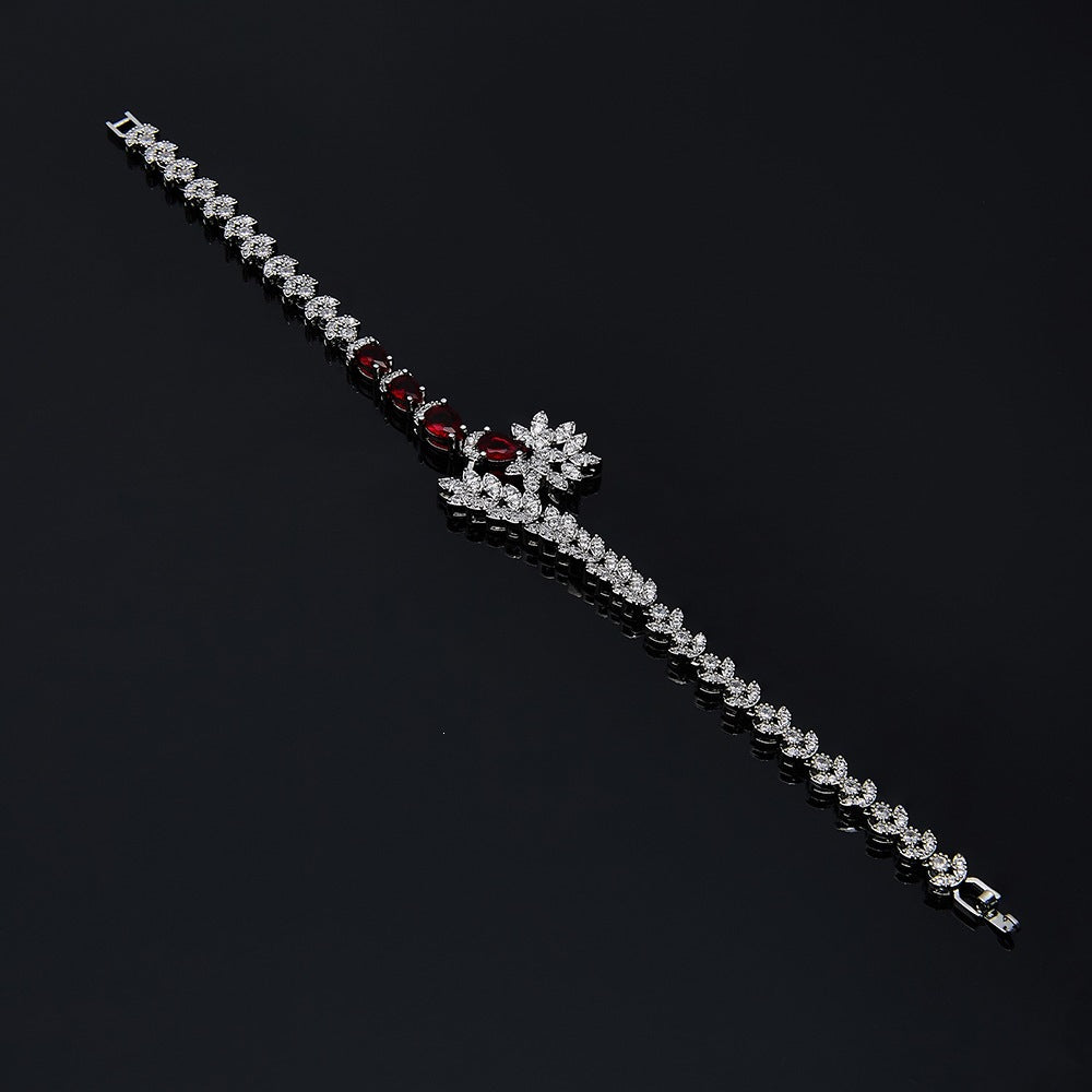 Luxury Red Crystal Tassel Jewelry Set – Necklace Earrings Bracelet Ring for Women