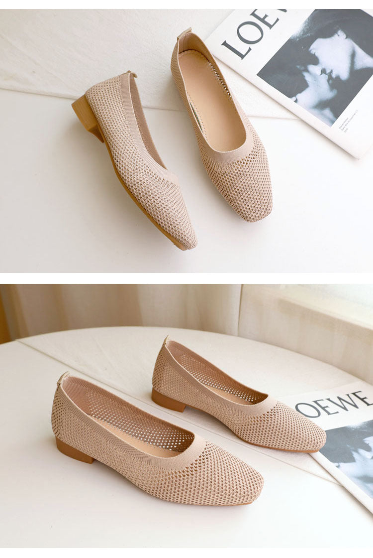 Stylish breathable woven square head soft-soled loafers