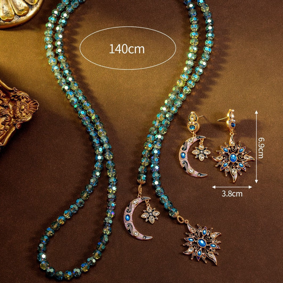 Parure de collier asymétrique lune étoile creuse en émail médiéval