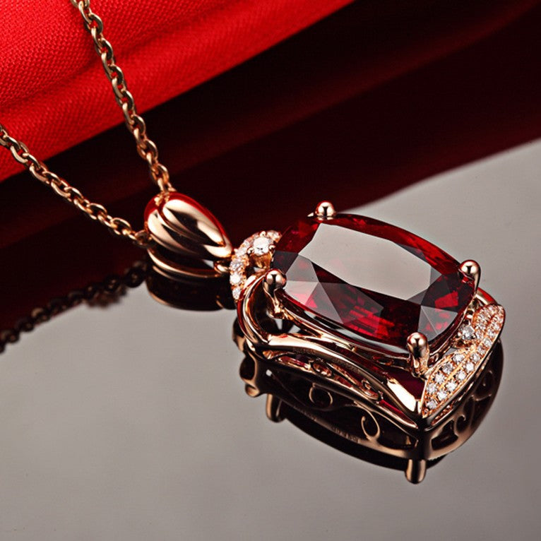 18K Rose Ruby Colored Treasure Pendant Necklace