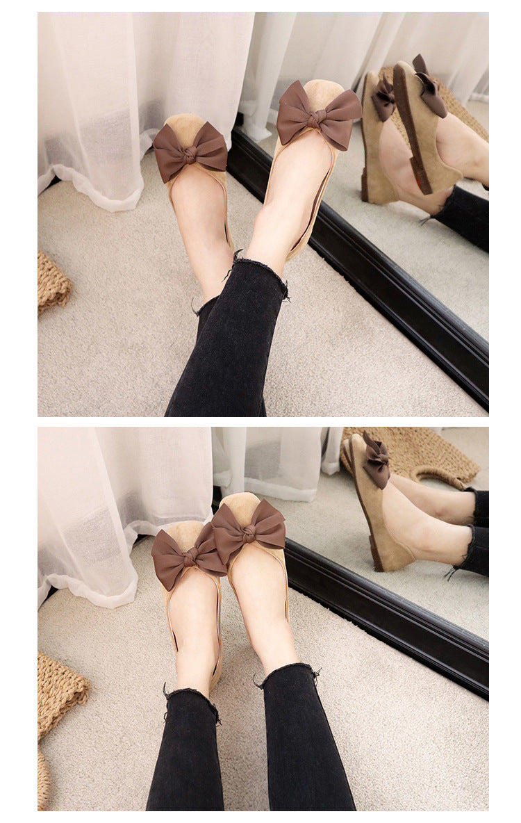 Fashion bow flat bottom shallow mouth loafers