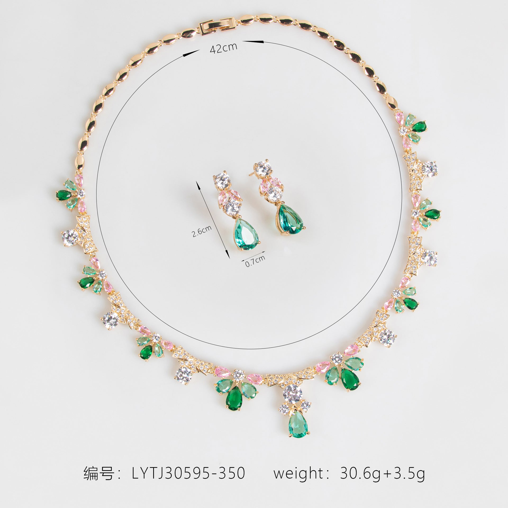 Luxury Emerald Green Floral Crystal Necklace and Earrings Jewelry Set for Women