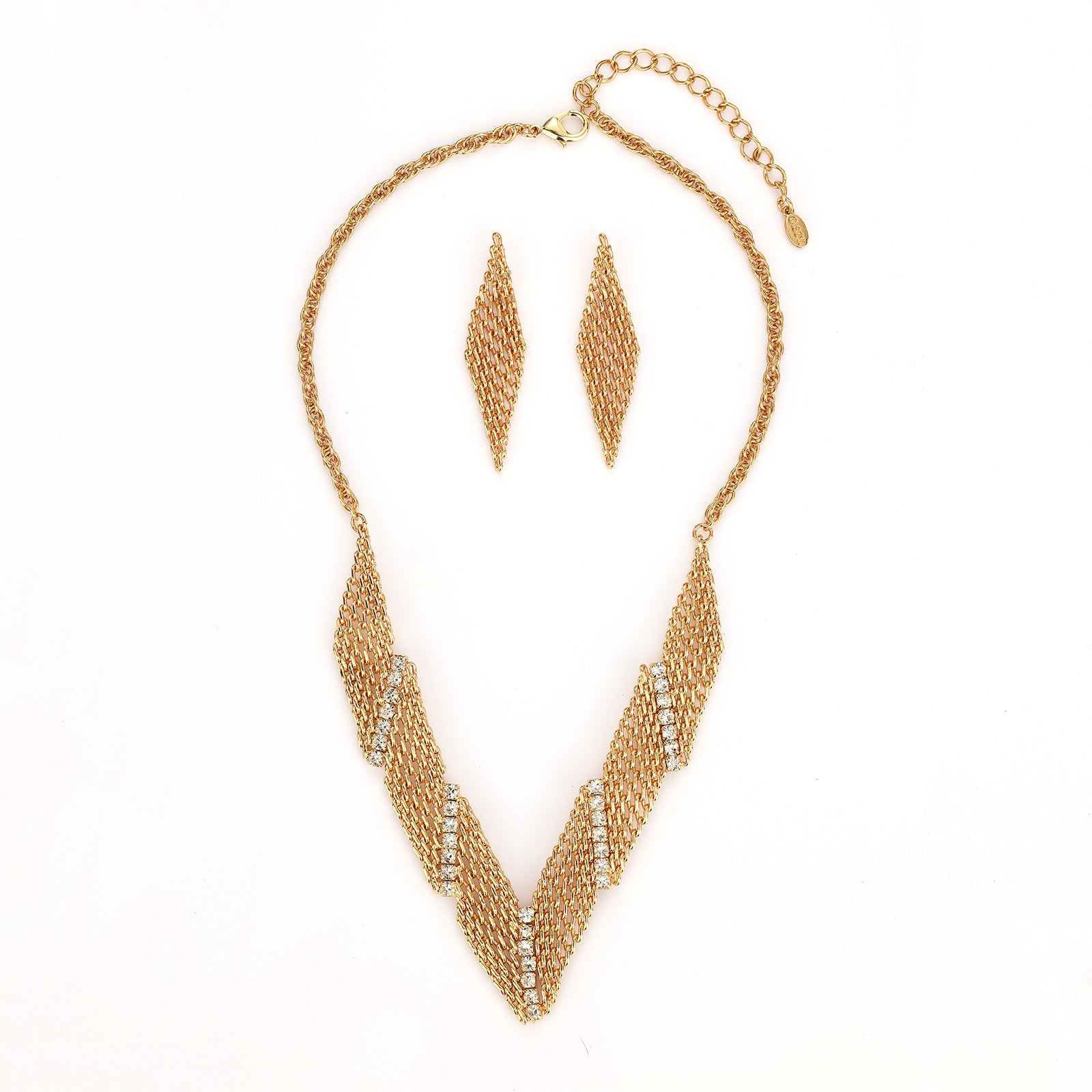 Gold Luxury Gem Necklace Earrings Set