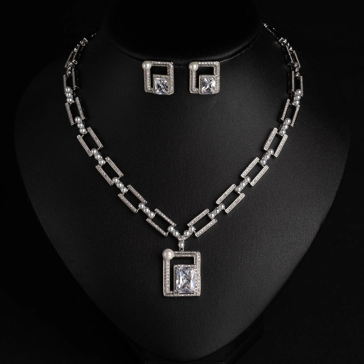 Jewelry Set Women's Square Design Classic Simple Versatile Necklace Earrings Set