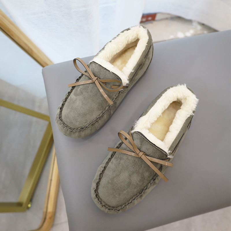 Fashion Large Size Fleece Bow Soft Sole Loafers