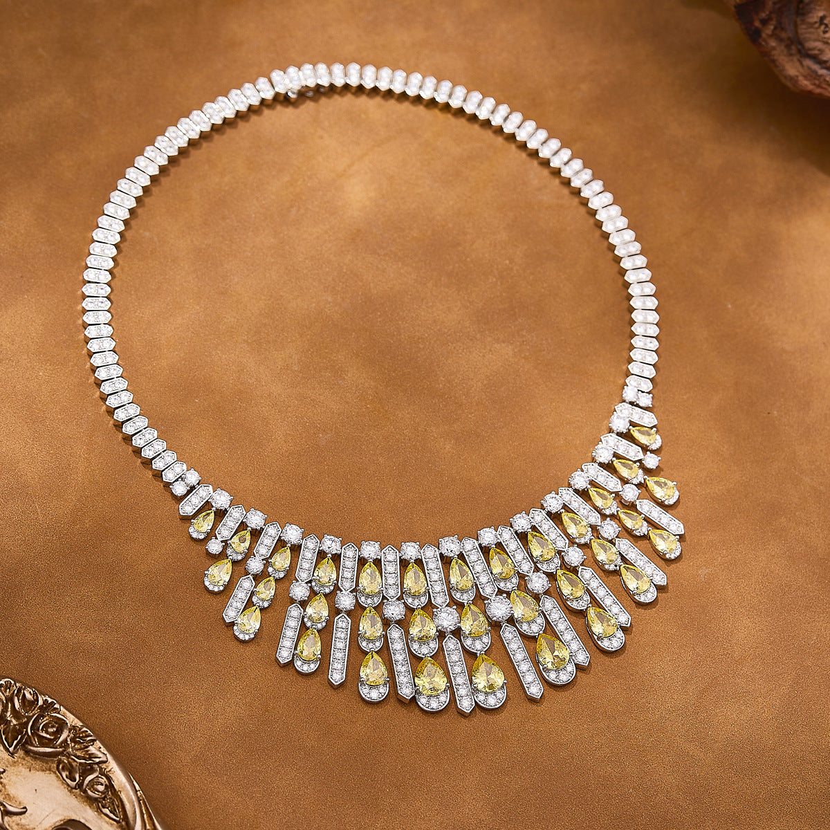 Luxury Yellow Crystal Necklace Earrings Set – Elegant Statement Jewelry for Women