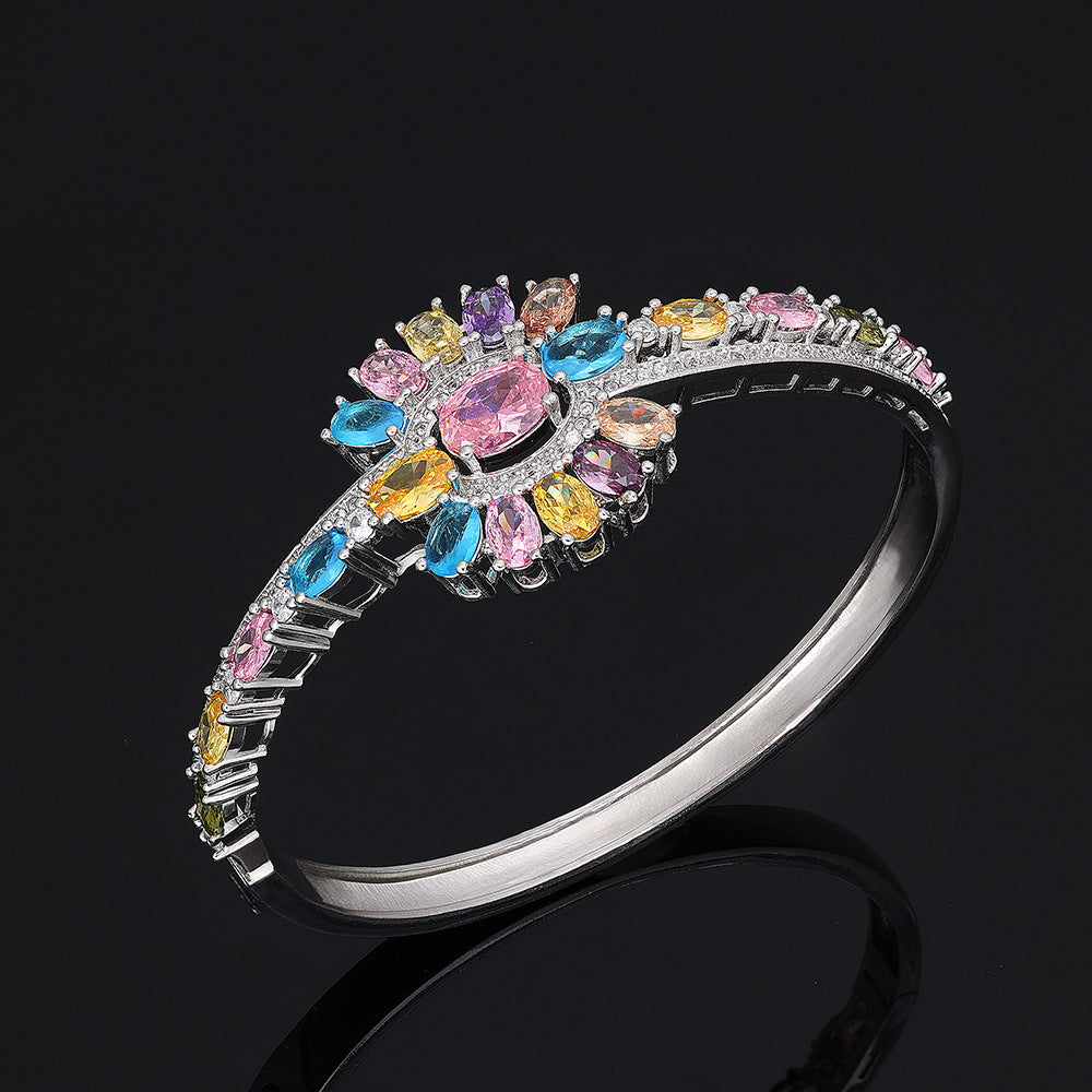Luxury Rainbow Crystal Statement Jewelry Set – Necklace Earrings Ring Bridal Set