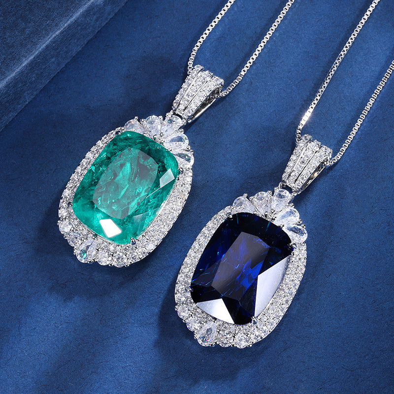 Luxury Emerald Cut Crystal Pendant Necklace for Women