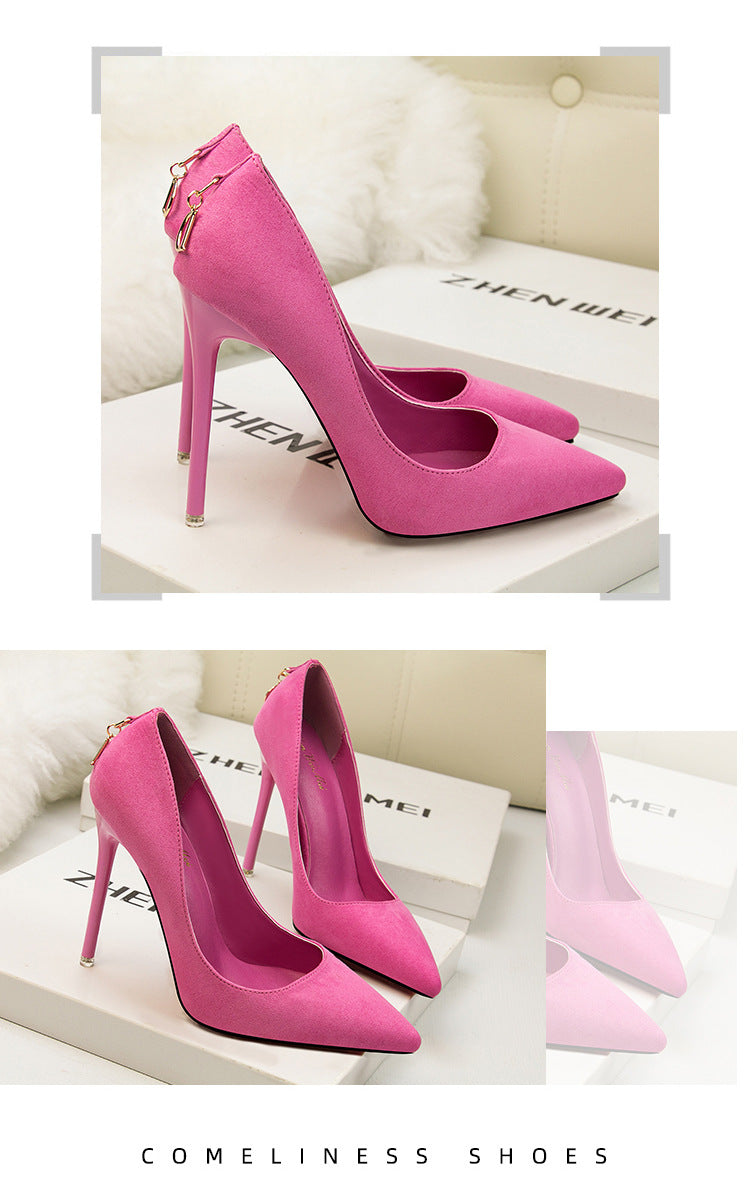 Fashion suede shallow mouth pointed high heels