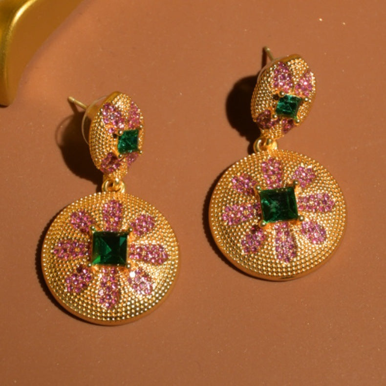 Vintage rhinestone eight-petal flower earrings