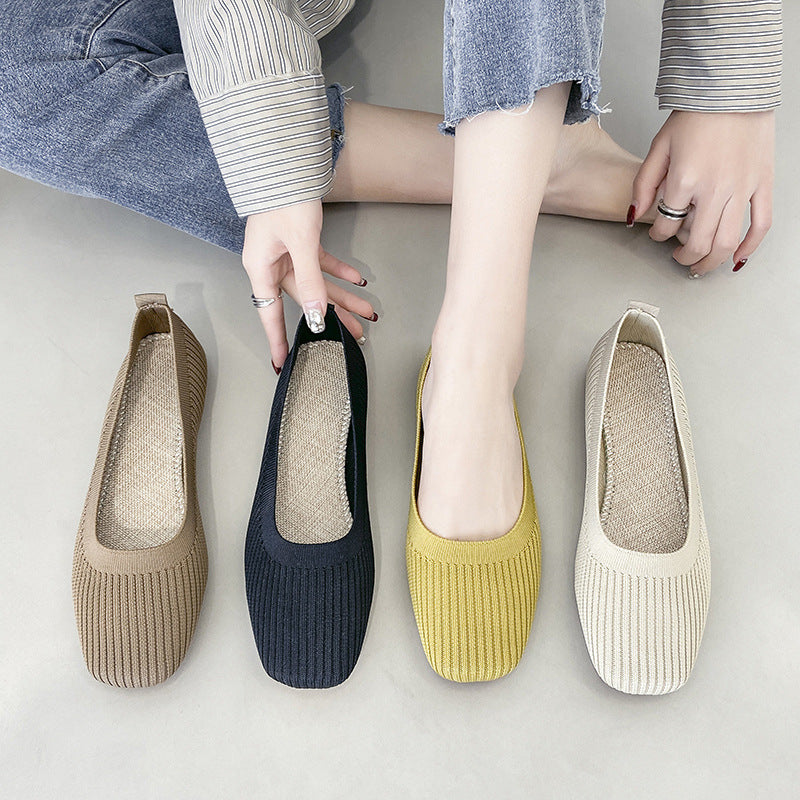 Fashion woven square head soft sole lazy loafers