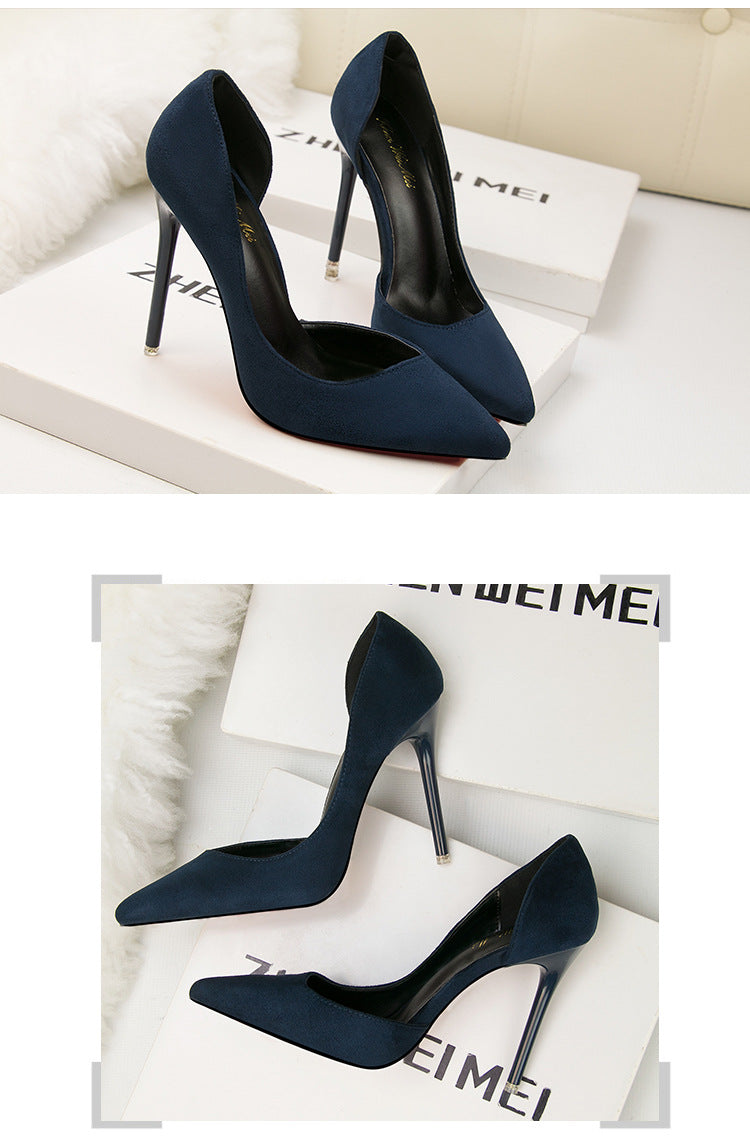 Simple suede hollow pointed high heels