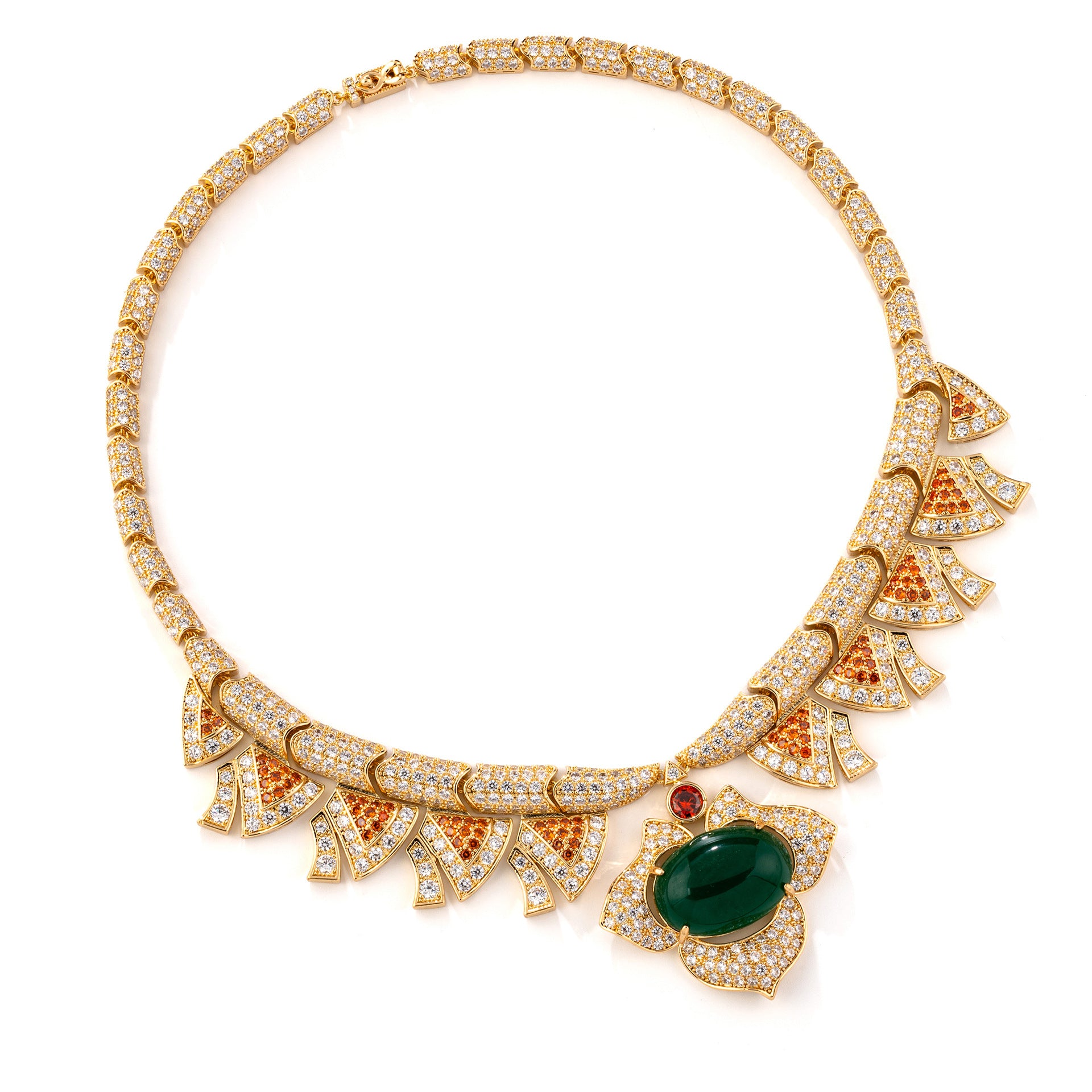 Luxury Red Gemstone Statement Necklace Set – Sparkling Gold Earrings Jewelry