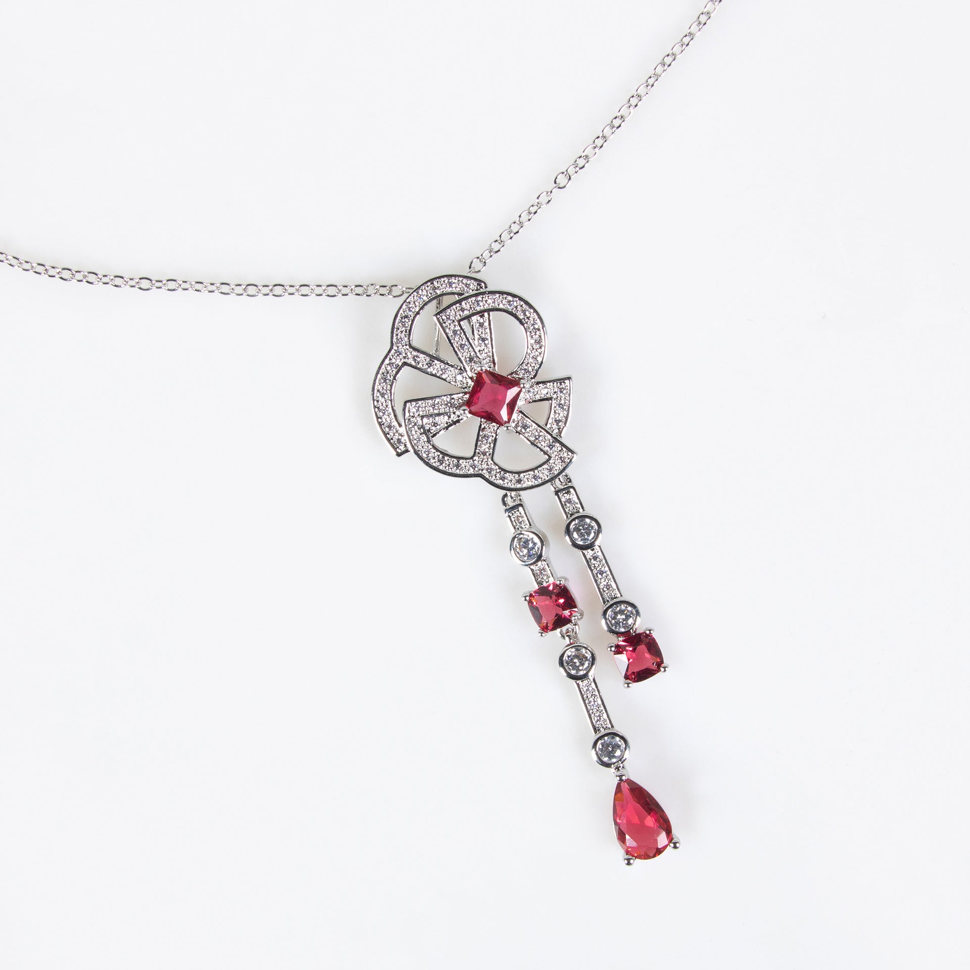 Luxury Ruby Red Crystal Tassel Jewelry Set – Necklace Earrings Set for Women