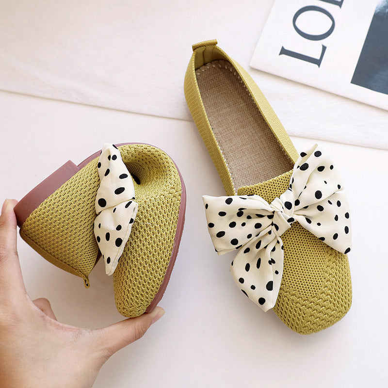 Woven Bow Square Head Flat Loafers