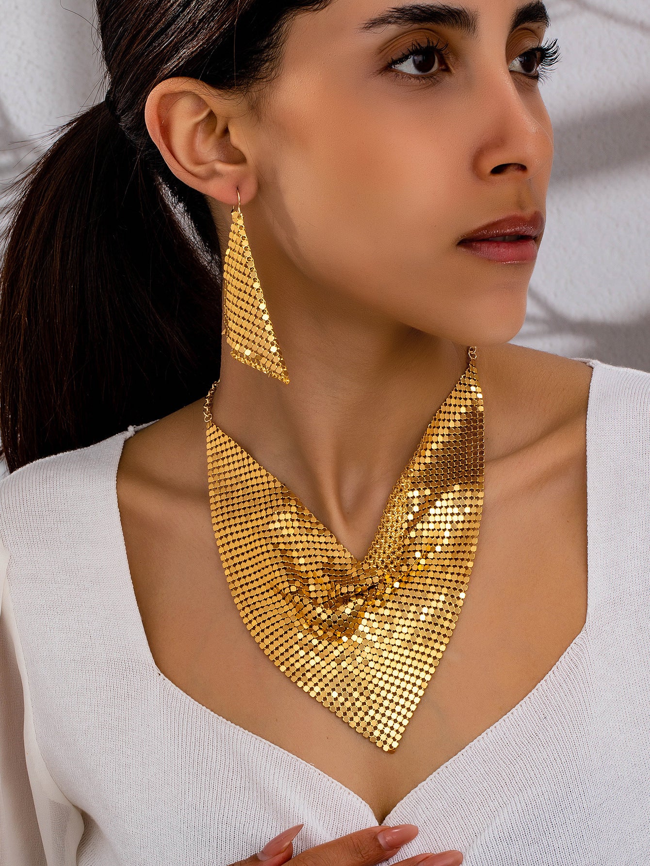 Fashion sequin scarf fake collar necklace earring set