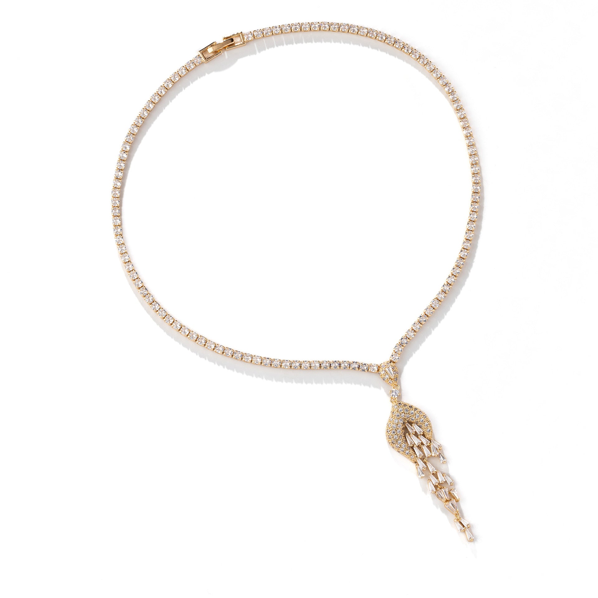 Elegant Gold Tassel Necklace Set – Sparkling Crystal Earrings Jewelry