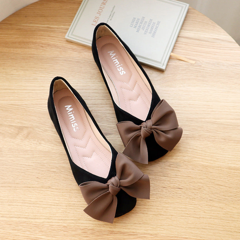 Fashion bow flat bottom shallow mouth loafers