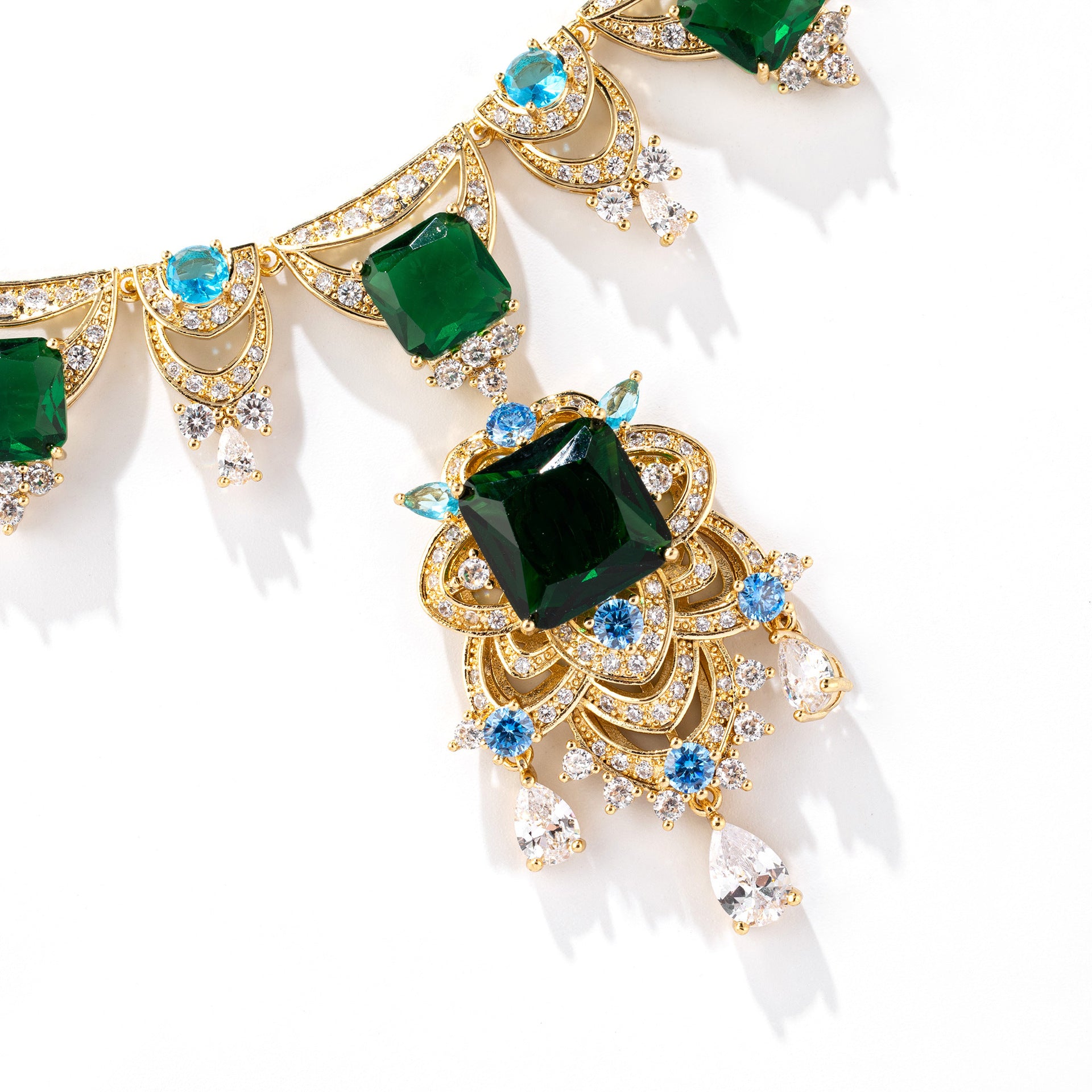 Luxury Red Crystal Statement Necklace & Earrings Jewelry Set for Women