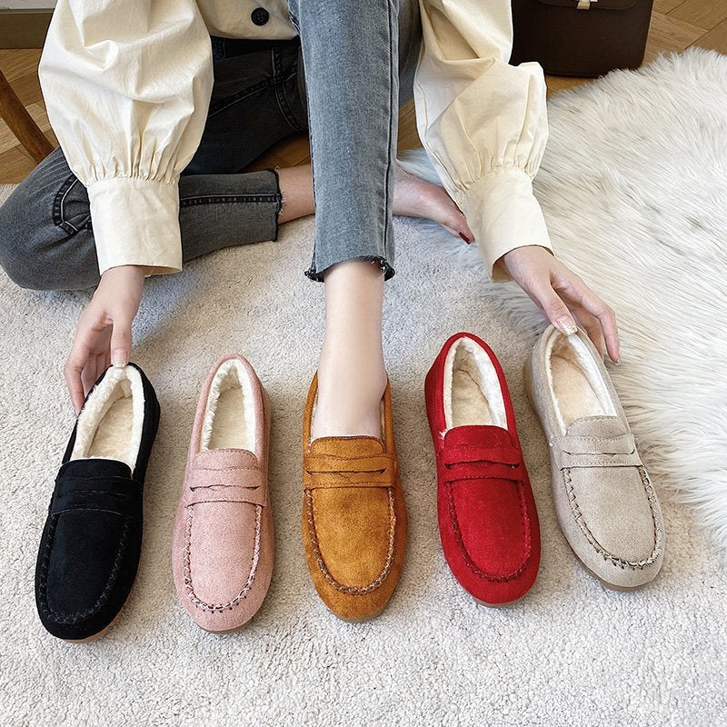 Fashion large size velvet beef tendon soft-soled loafers