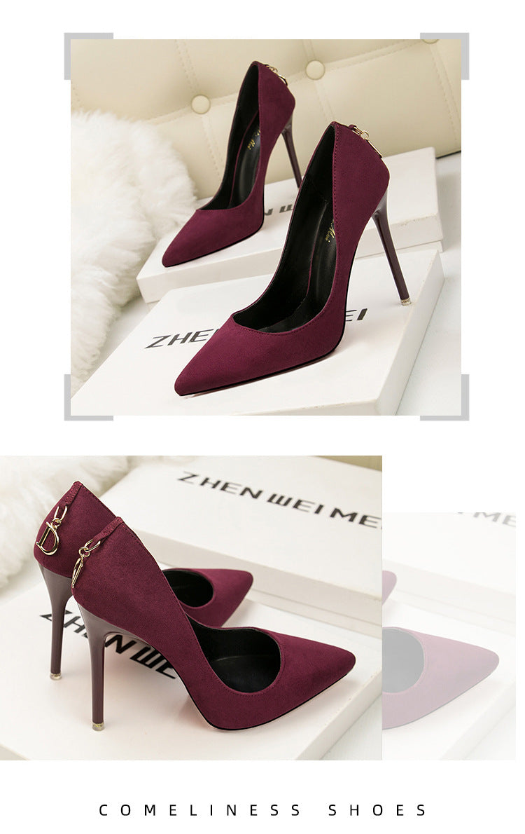 Fashion suede shallow mouth pointed high heels