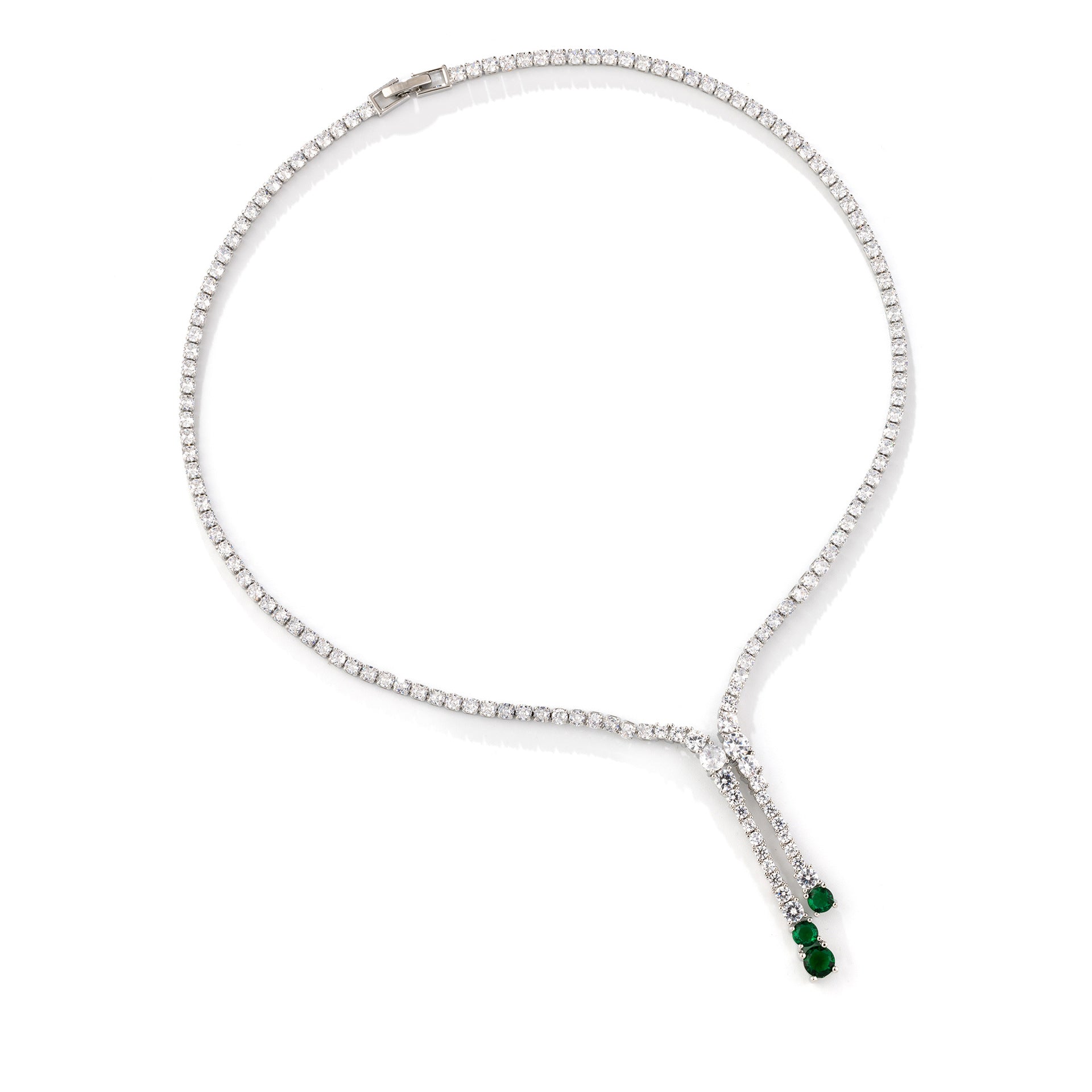 Luxury Green Crystal Drop Necklace Set – Silver Tassel Earrings Jewelry