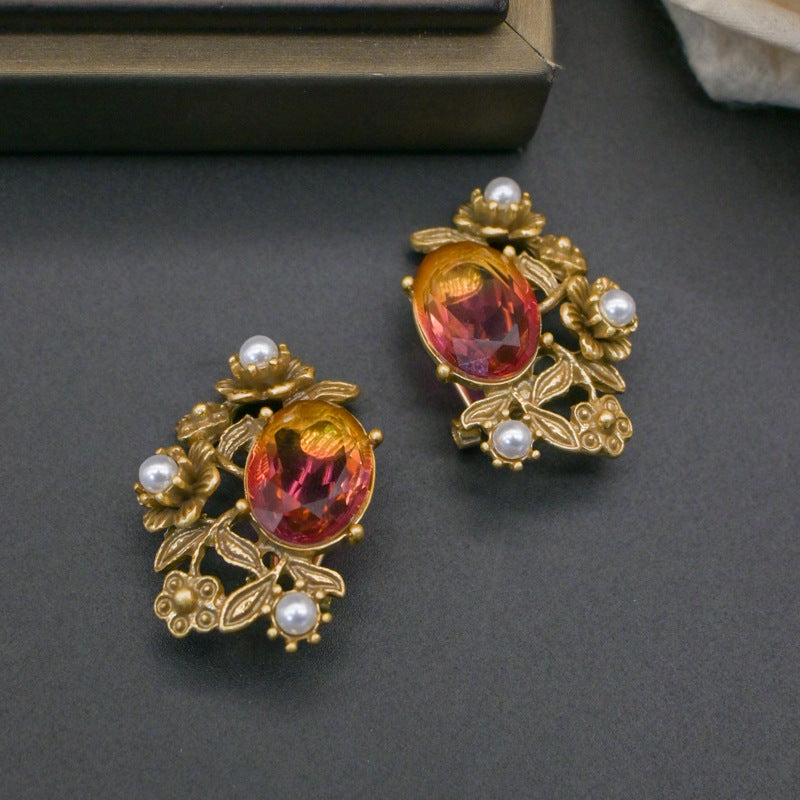 Vintage French gradual change of color gemstone earrings