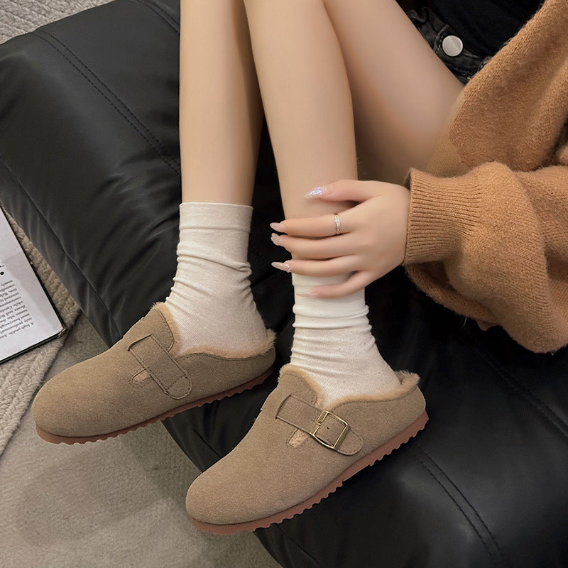 Winter retro velvet warm flat loafers