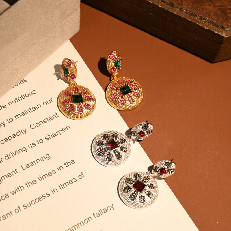 Vintage rhinestone eight-petal flower earrings