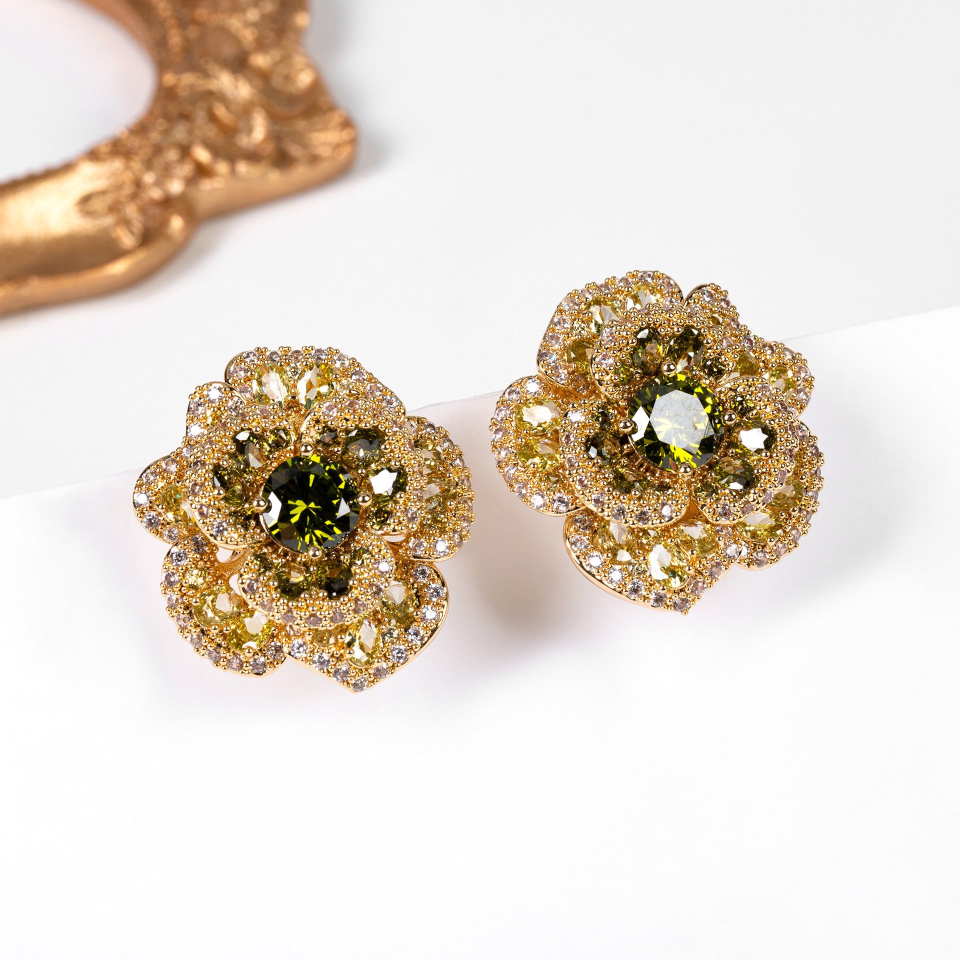 uxury Red Orange Crystal Flower Stud Earrings