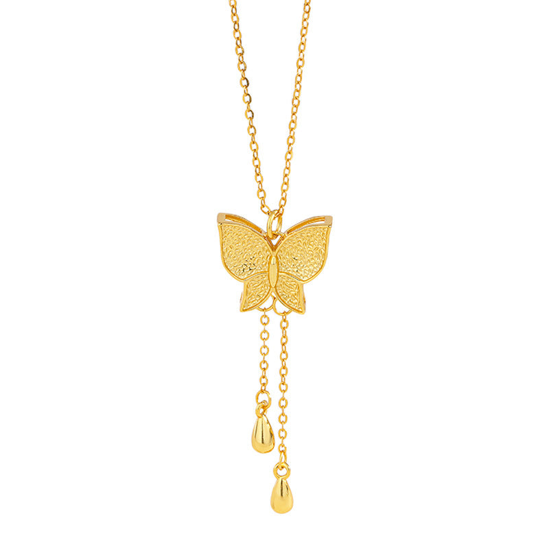 S925 sterling silver water drop fringed butterfly necklace