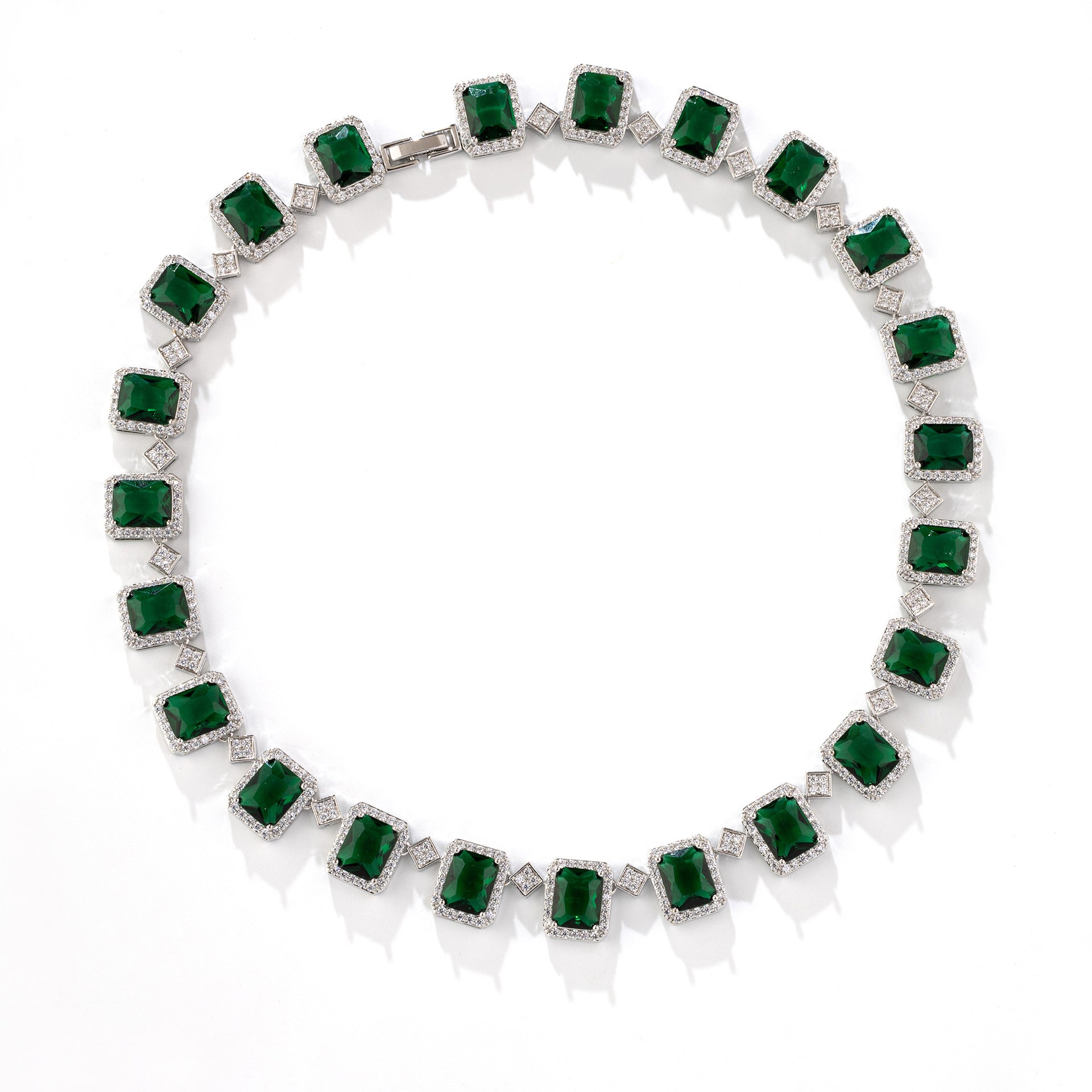 Luxury Emerald Green Square Crystal Jewelry Set – Necklace Earrings Ring for Women