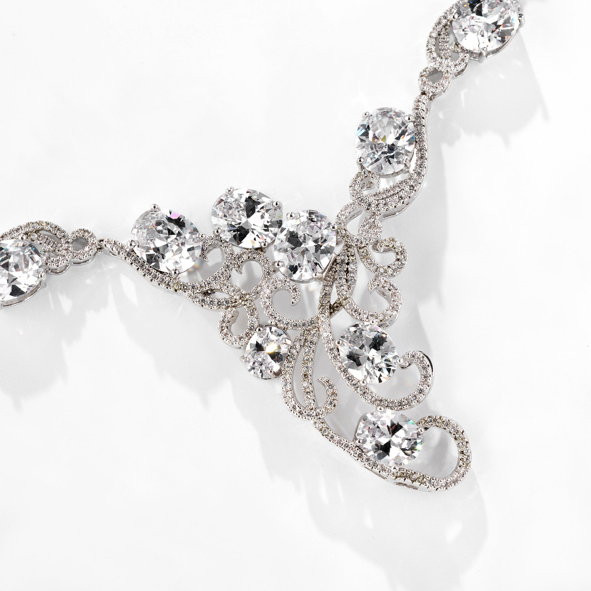 Luxury Clear Crystal Jewelry Set – Silver Tone Necklace Earrings Set for Women