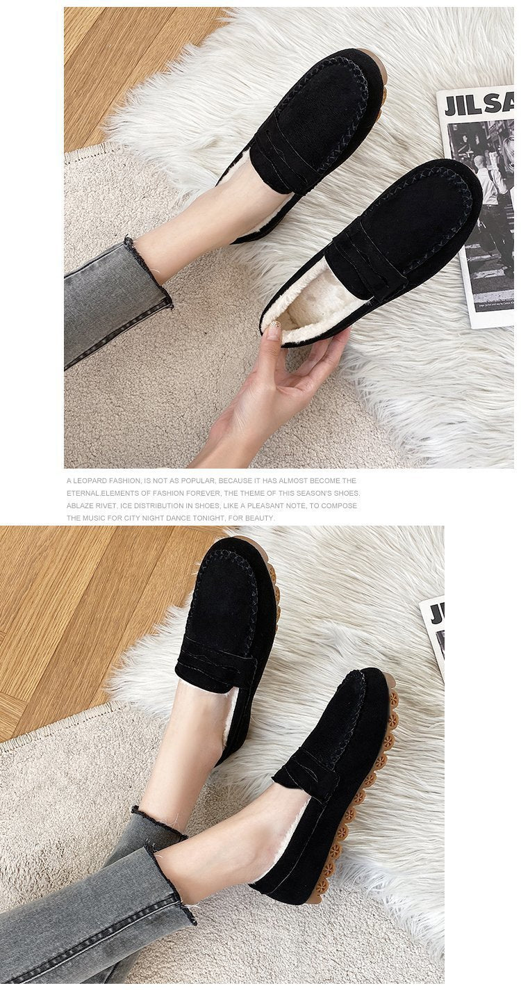 Fashion large size velvet beef tendon soft-soled loafers