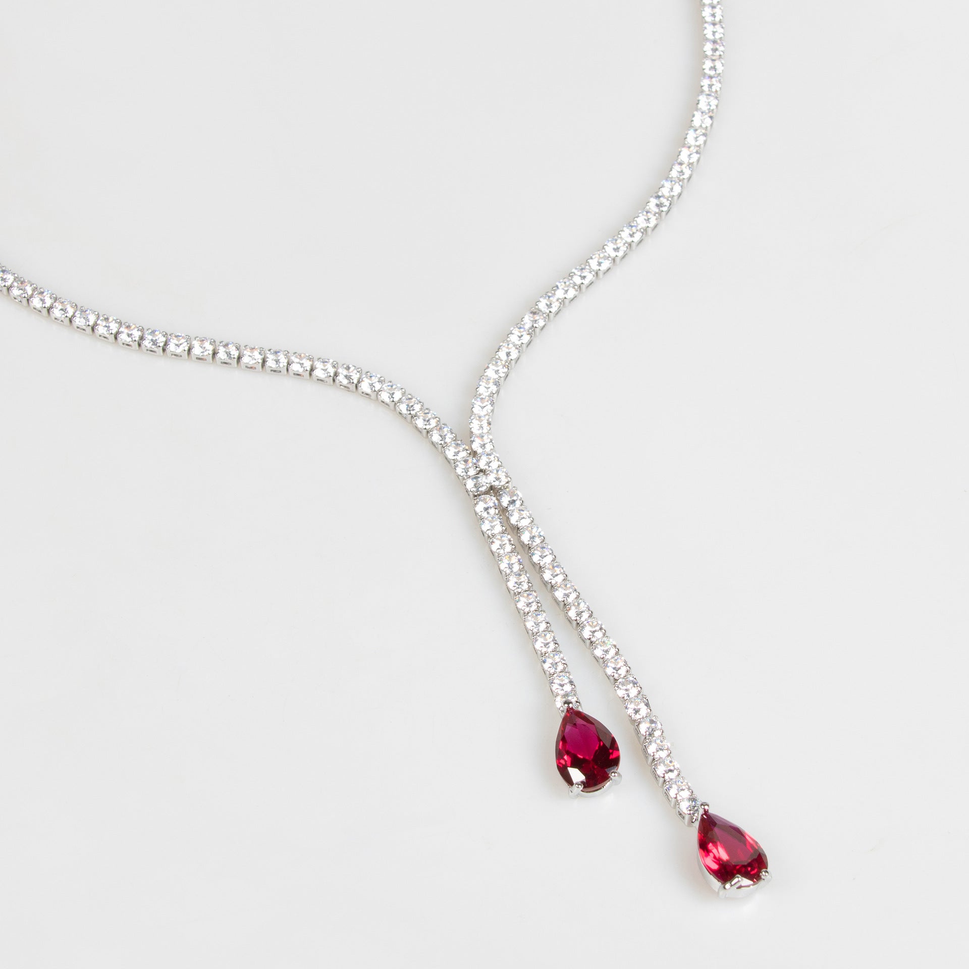 Elegant Red Teardrop Crystal Necklace and Earrings Set – Luxury Statement Jewelry