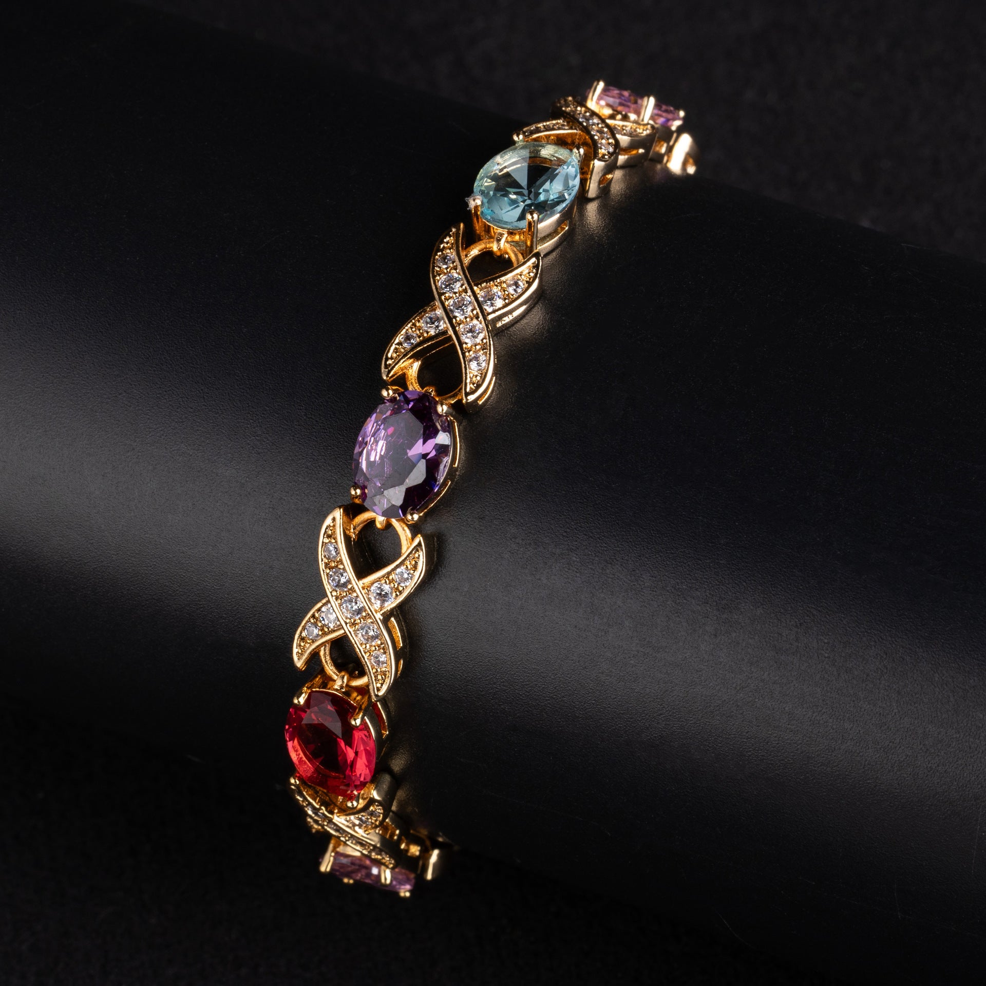 Luxury Multicolor Crystal Link Bracelet – Elegant Statement Jewelry for Women
