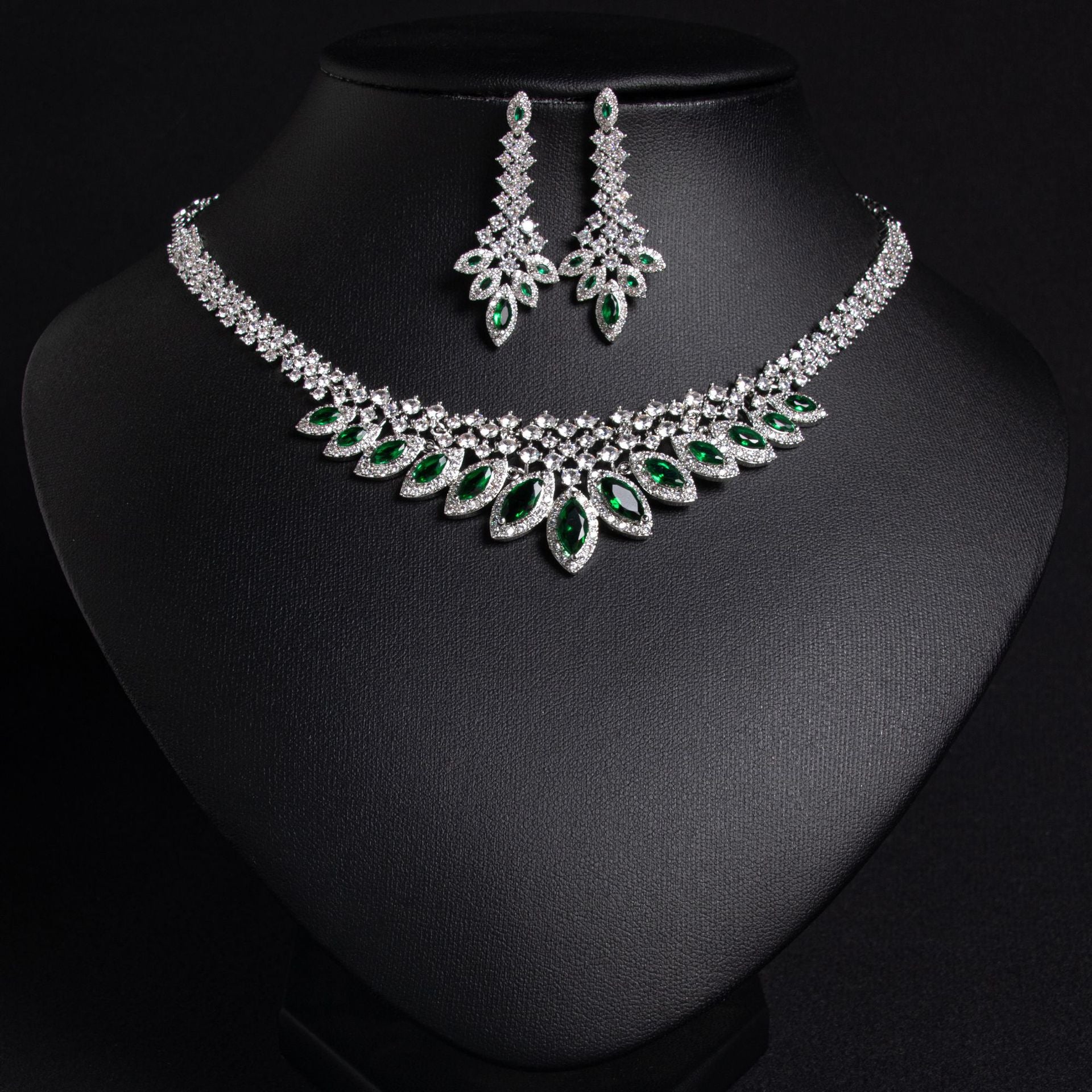 Luxury Multicolor Marquise Gemstone Necklace Set for Women – Elegant Leaf Jewelry with Matching Earrings