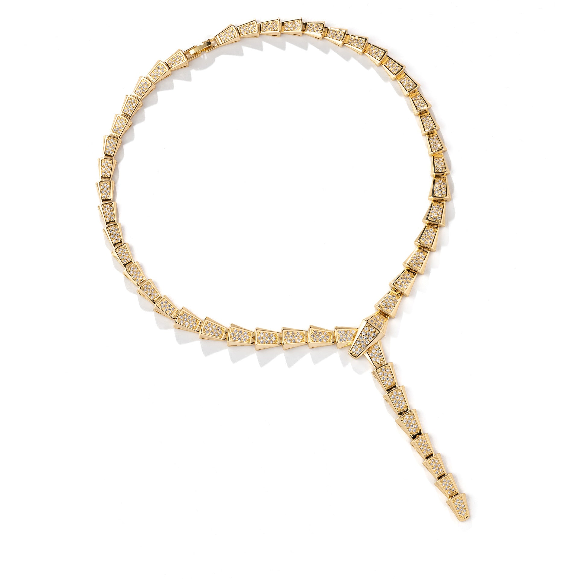 Luxury Gold Crystal Necklace Earrings Set – Geometric Statement Jewelry for Women