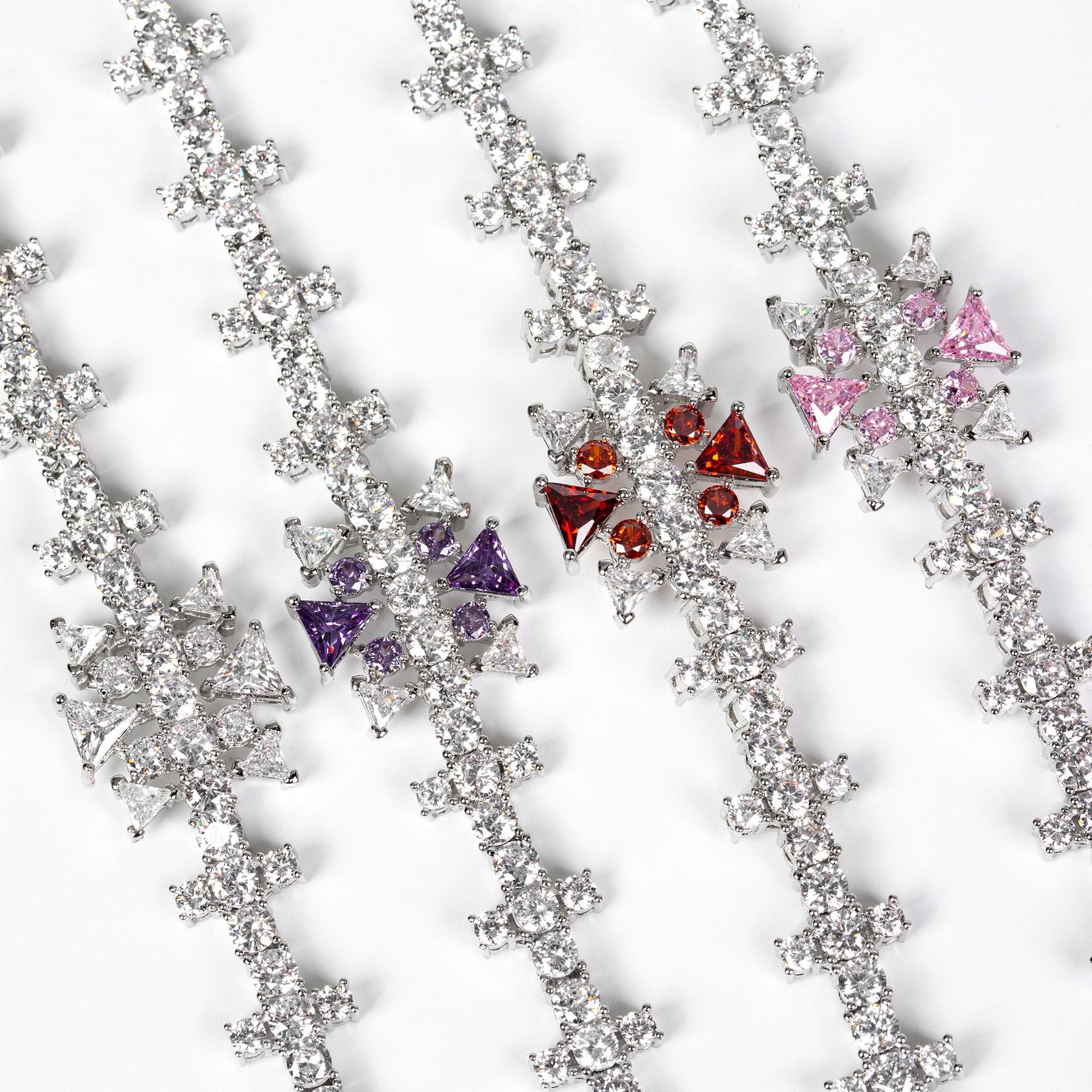 Luxury Pink and White Crystal Bracelet – Geometric Statement Jewelry for Women