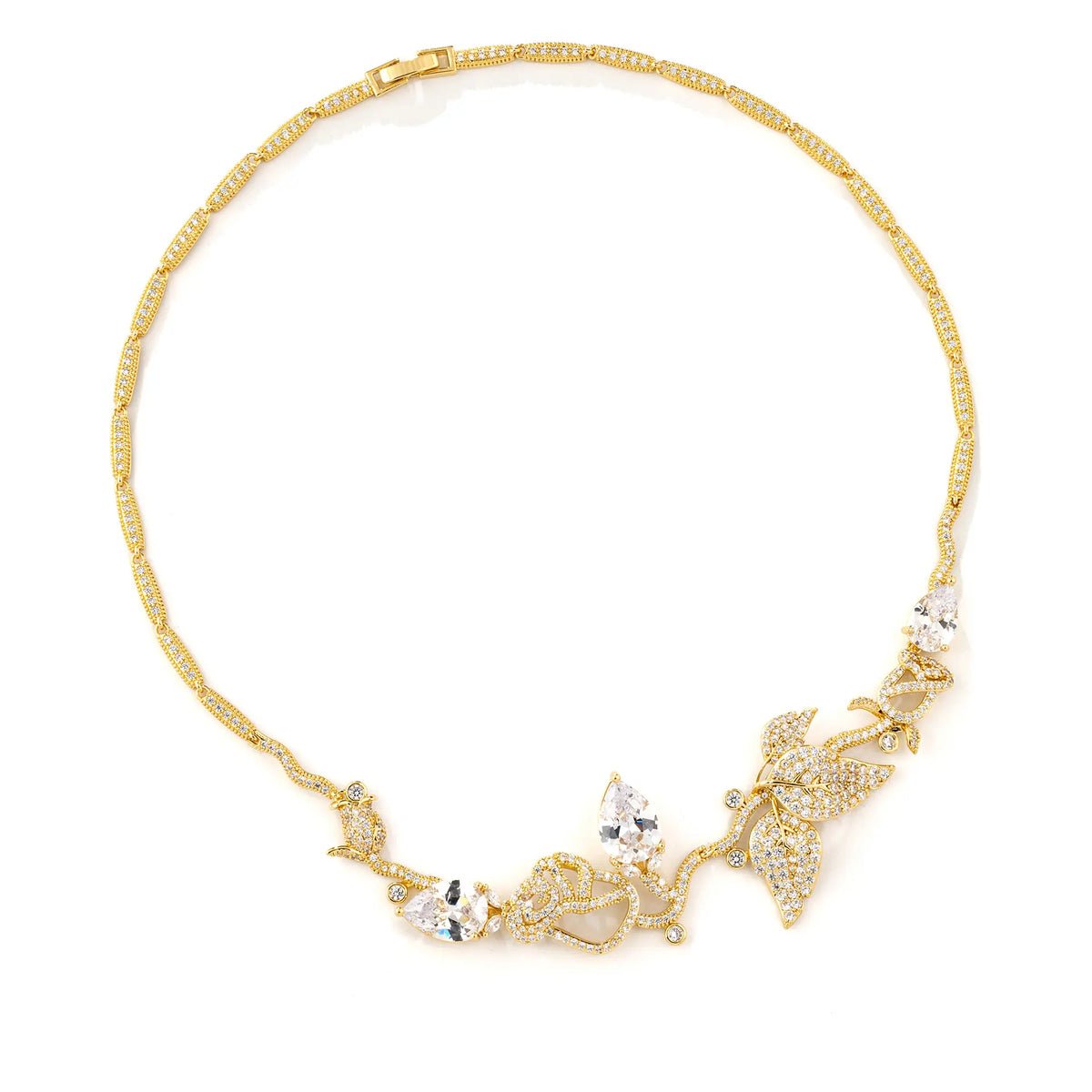 Water drop leaf zircon necklace and earrings set - women's luxury jewelry for banquets and weddings