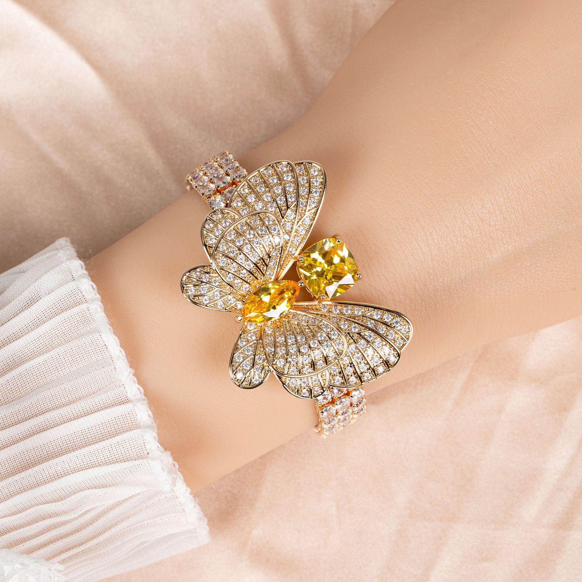 Sparkling Butterfly Bracelet with Yellow Gemstone Look for Women