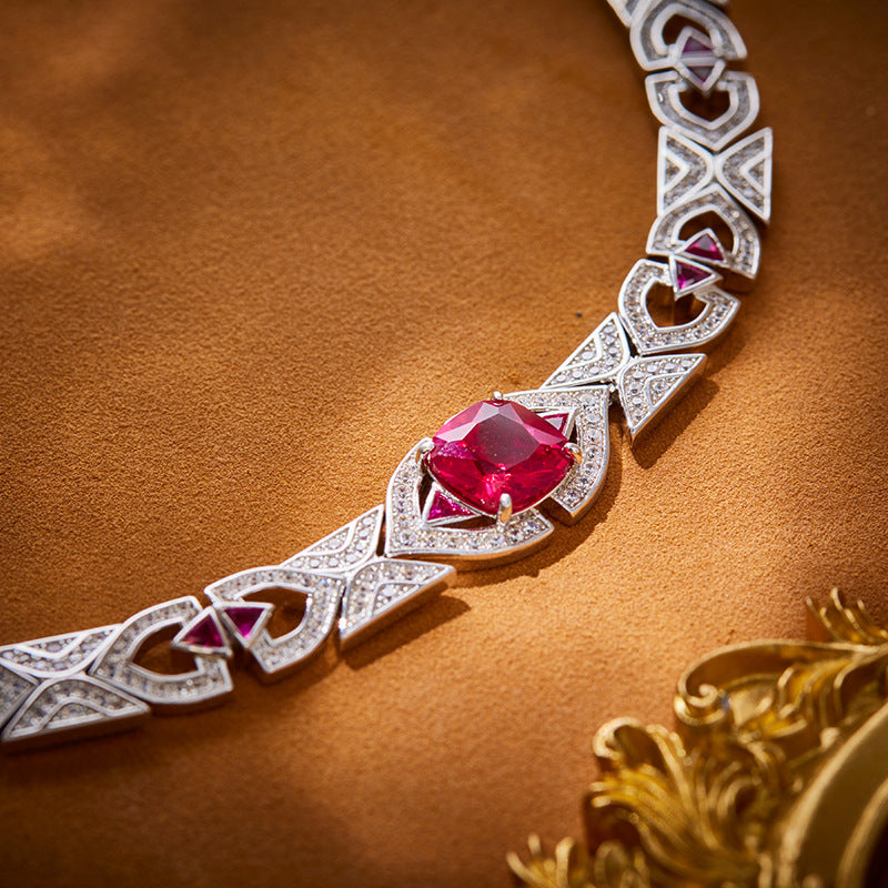 Fashion Gold Plated Pink Gemstone Clavicle Necklace