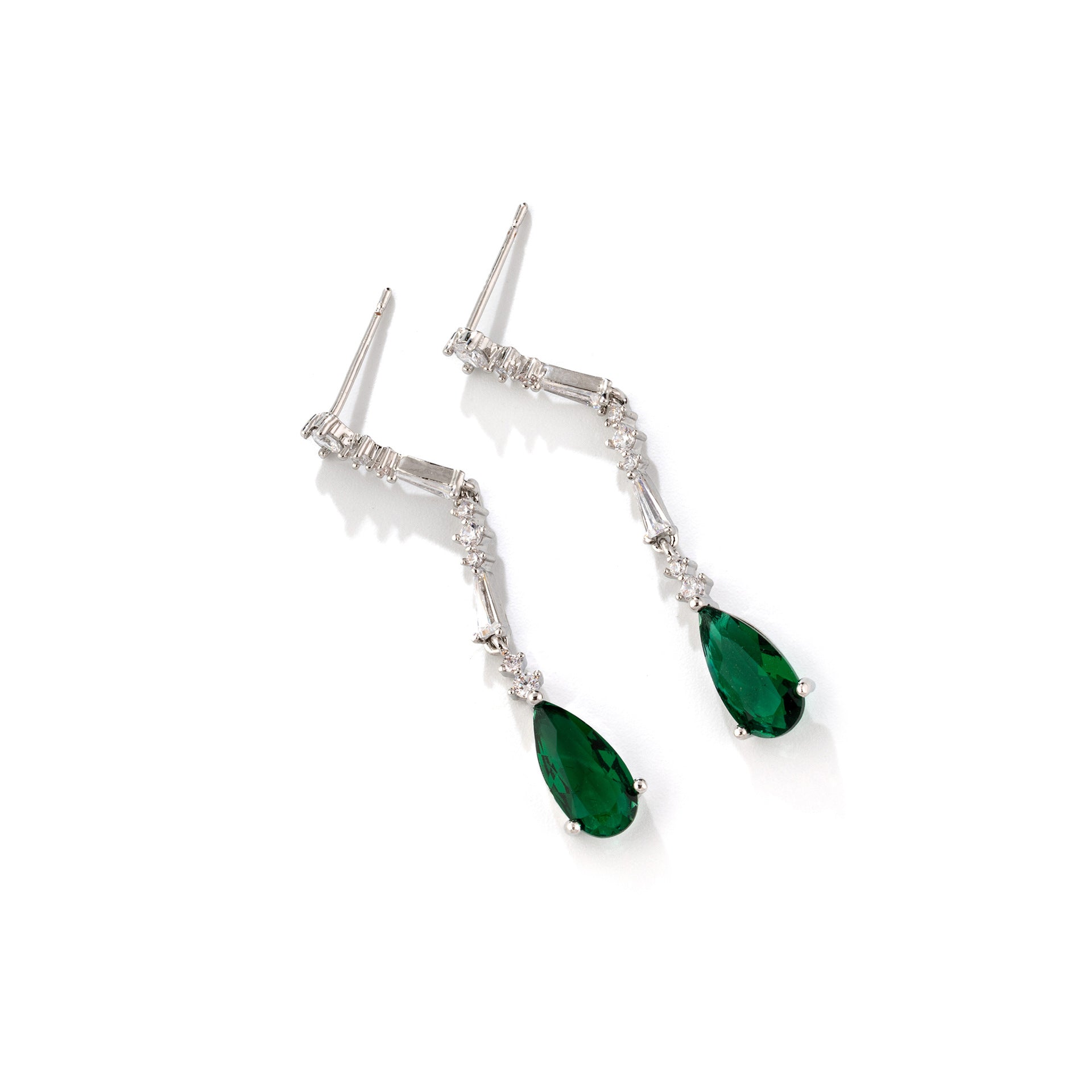 Elegant Emerald Crystal Jewelry Set – Silver Necklace Earrings for Women