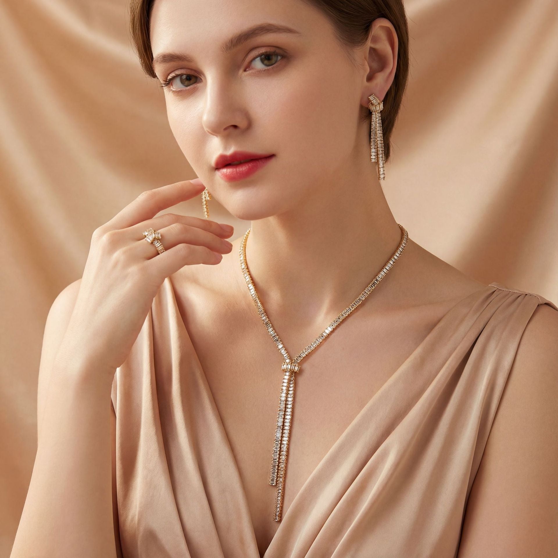 Luxury Crystal Y Necklace Set for Women – Elegant Long Pendant Jewelry with Matching Earrings