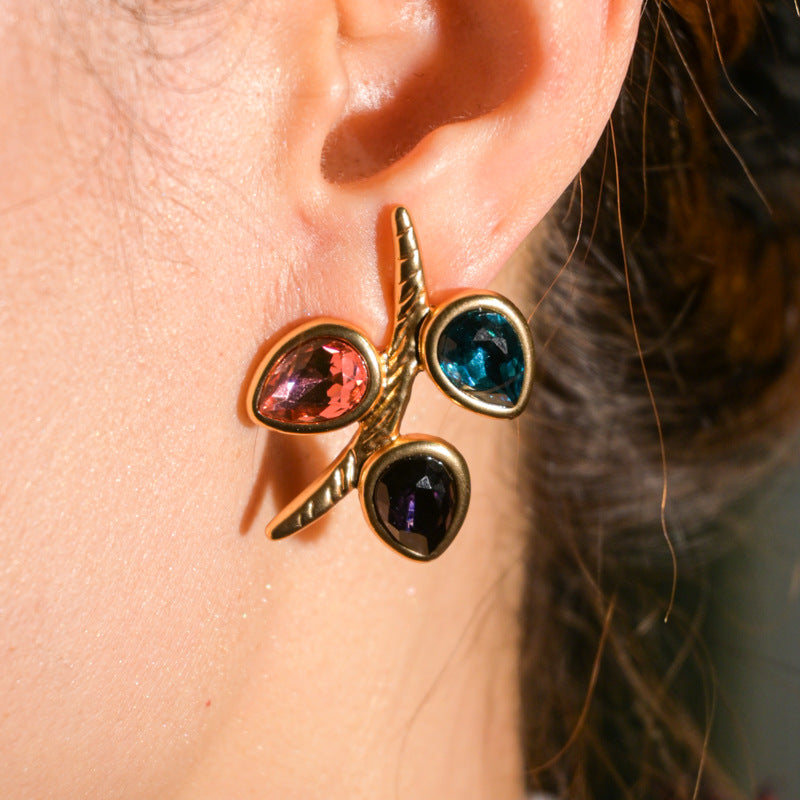 Premium Mixed Color Rhinestone Branches and Leaves Necklace Set